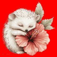 Cute Hedgehog Sleeping Hugging Flower Santa Hat thumb 1