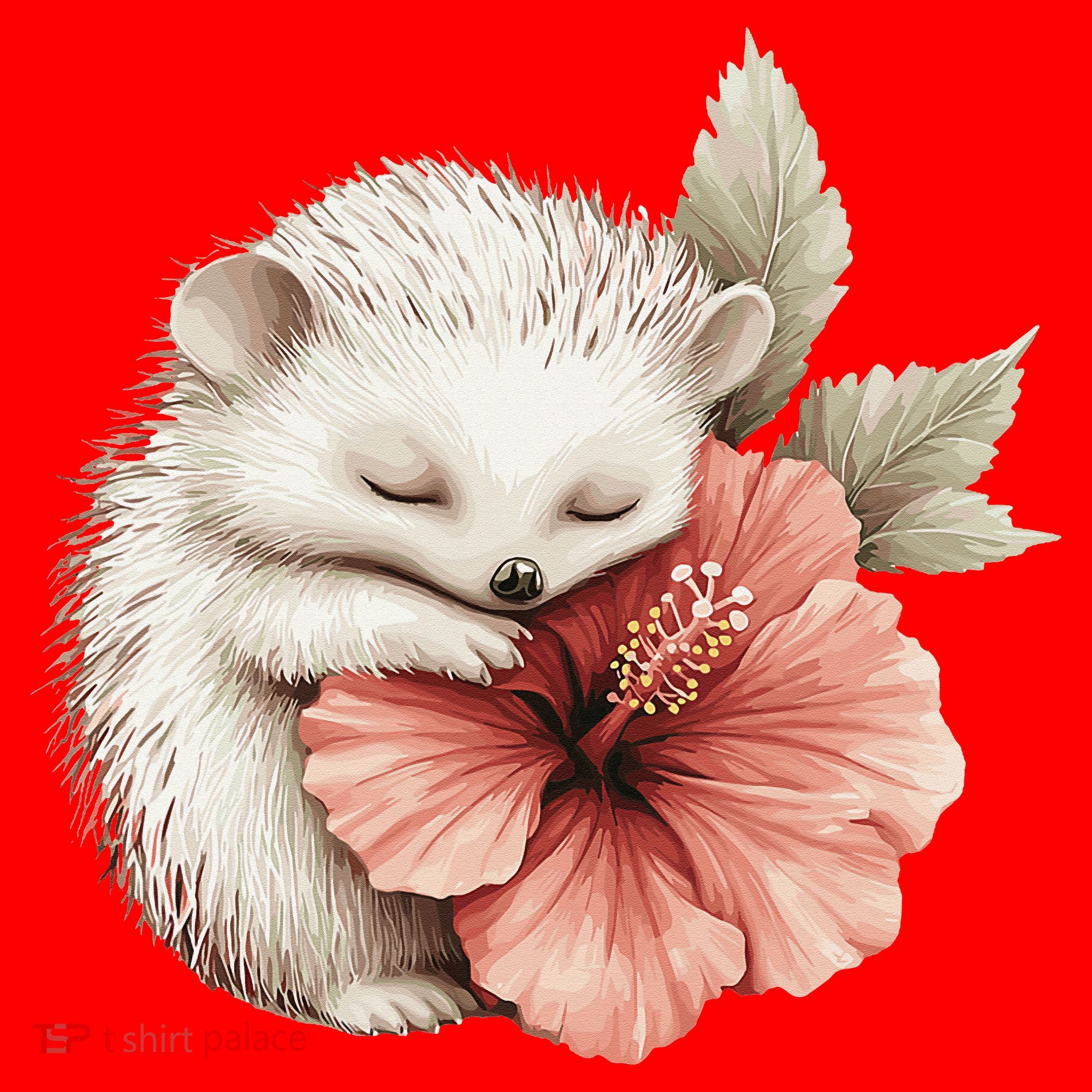 Cute Hedgehog Sleeping Hugging Flower Santa Hat