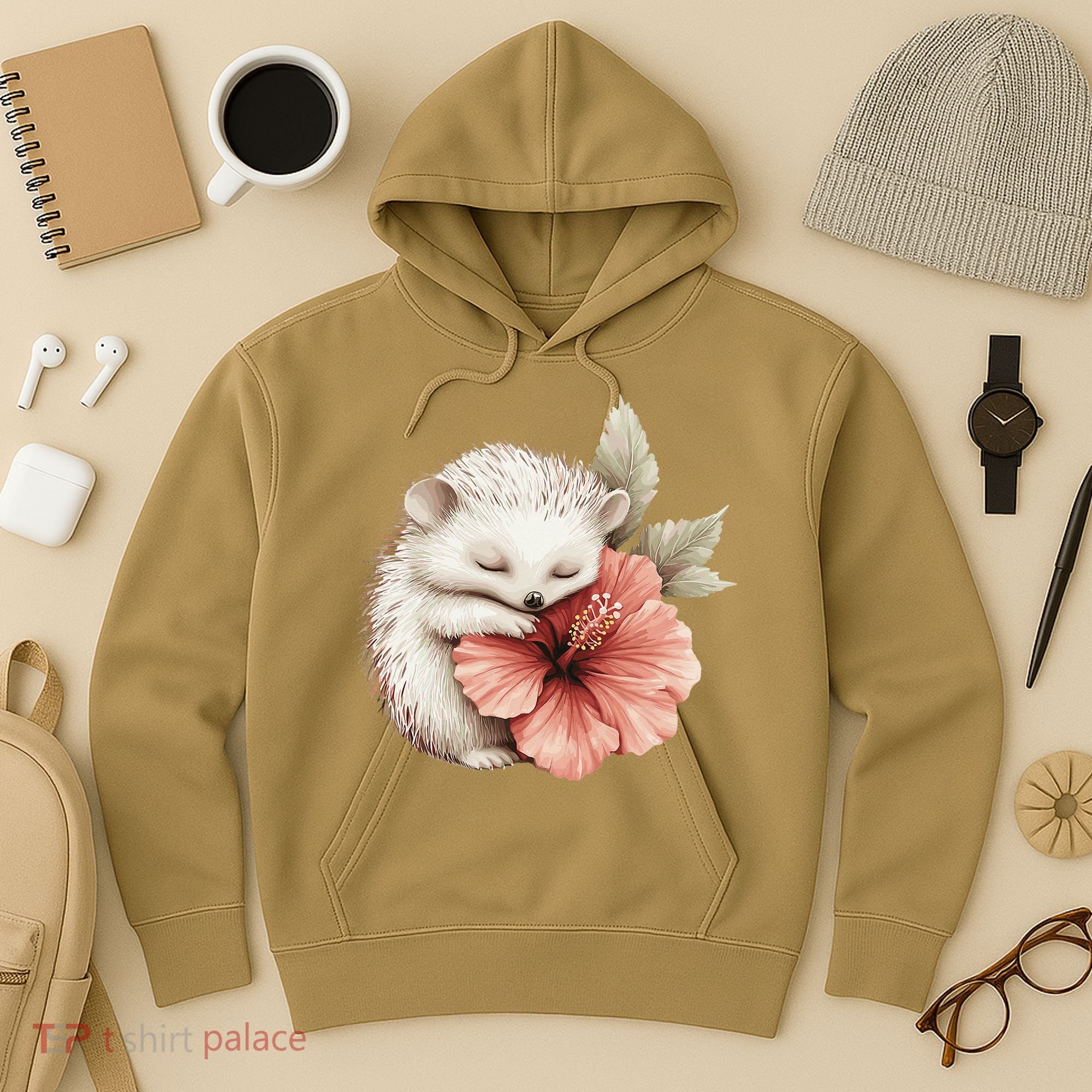 Cute Hedgehog Sleeping Hugging Flower Hoodie