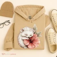 Cute Hedgehog Sleeping Hugging Flower Hoodie thumb 4
