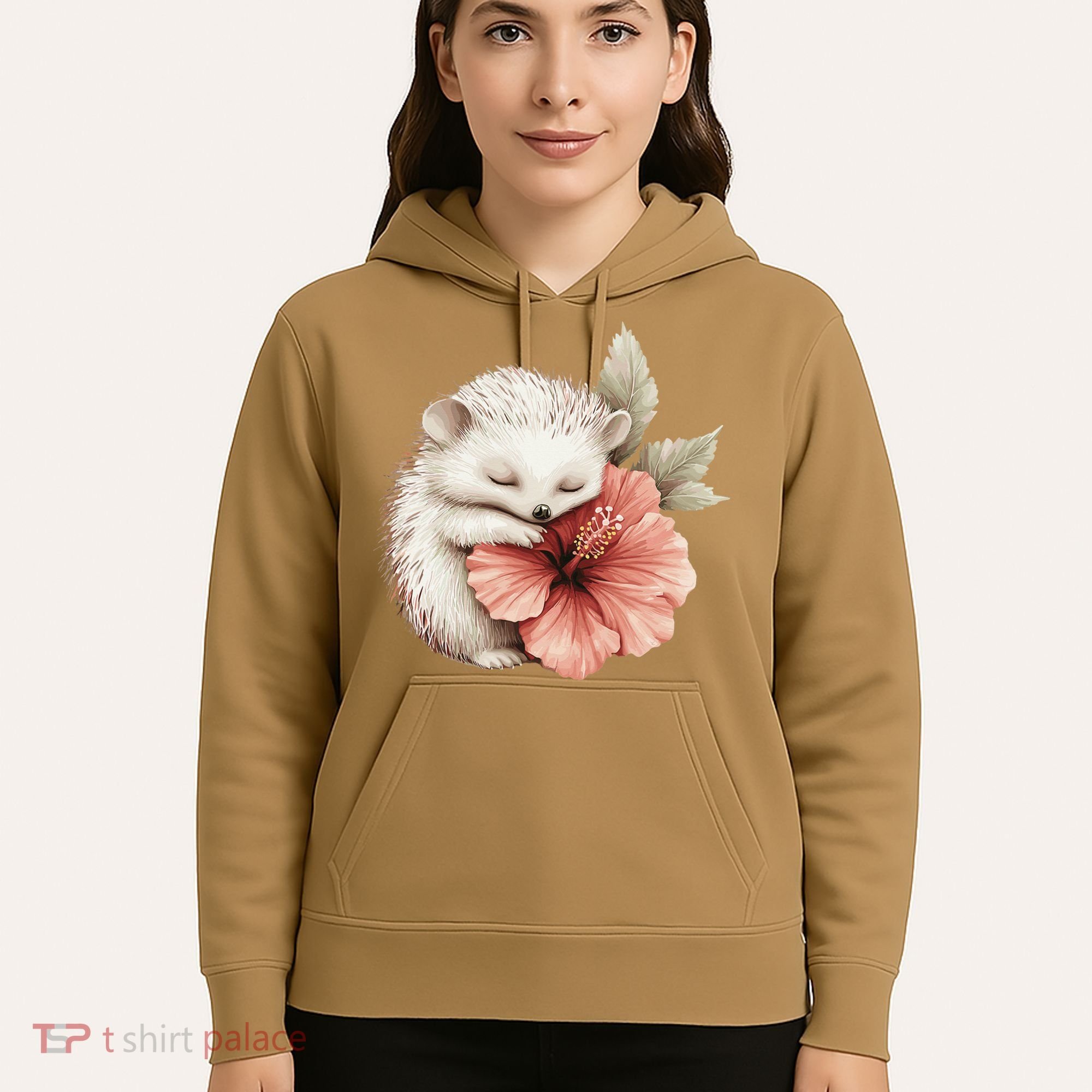 Cute Hedgehog Sleeping Hugging Flower Hoodie