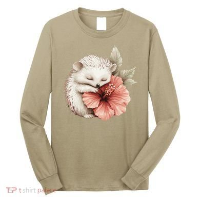 Cute Hedgehog Sleeping Hugging Flower Long Sleeve Shirt
