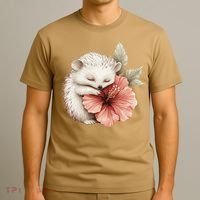 Cute Hedgehog Sleeping Hugging Flower T-Shirt thumb 3