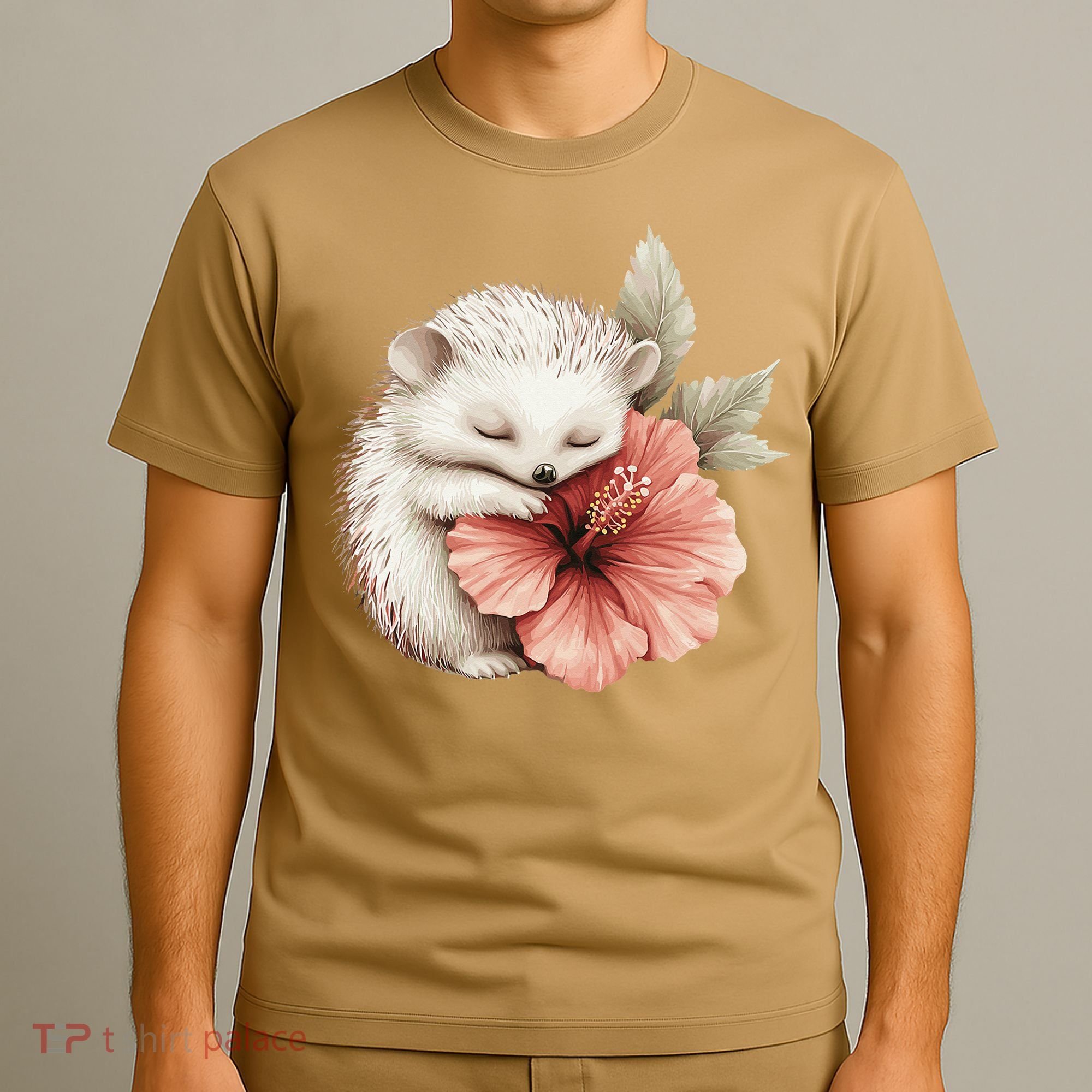 Cute Hedgehog Sleeping Hugging Flower T-Shirt