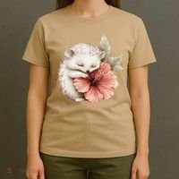 Cute Hedgehog Sleeping Hugging Flower T-Shirt thumb 4