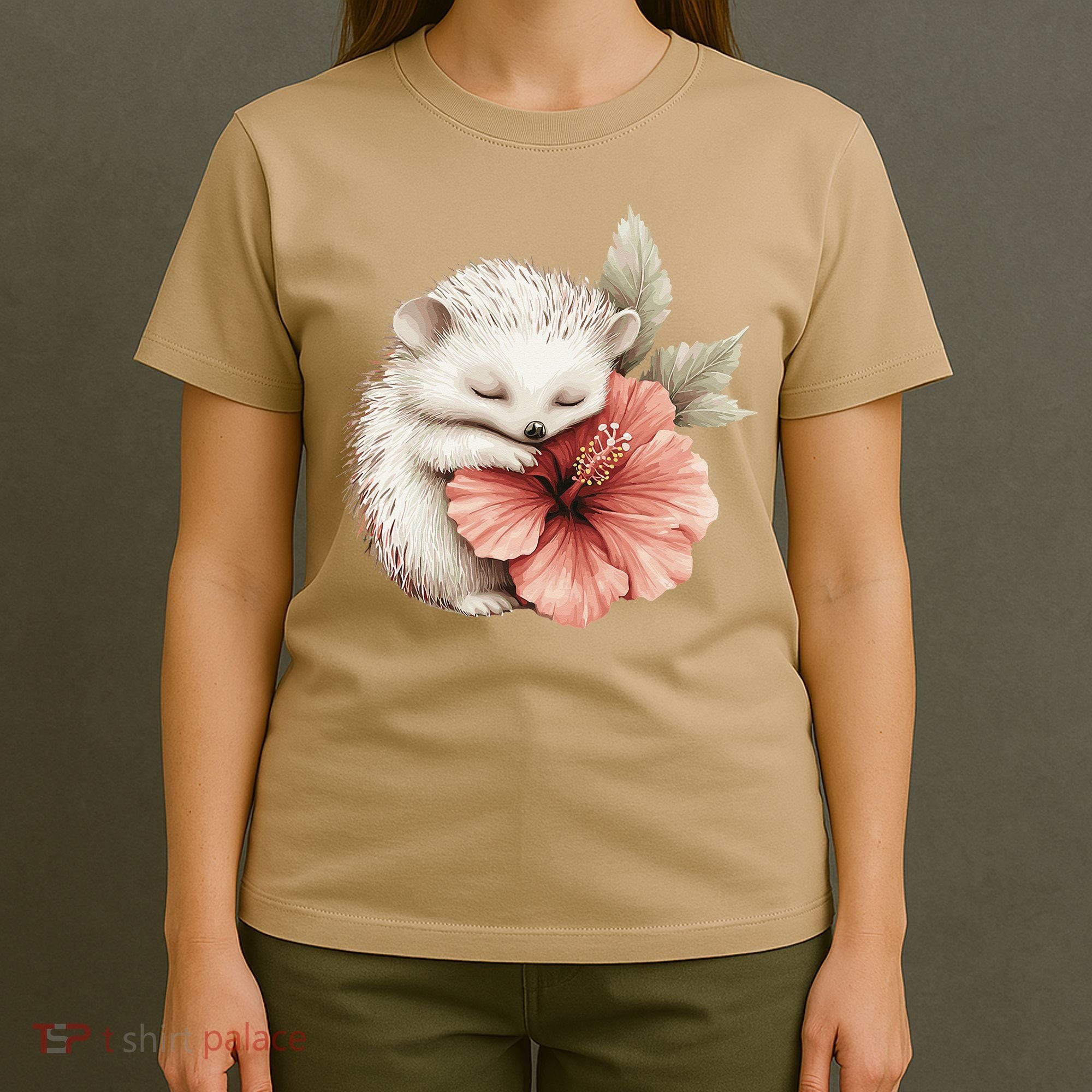 Cute Hedgehog Sleeping Hugging Flower T-Shirt
