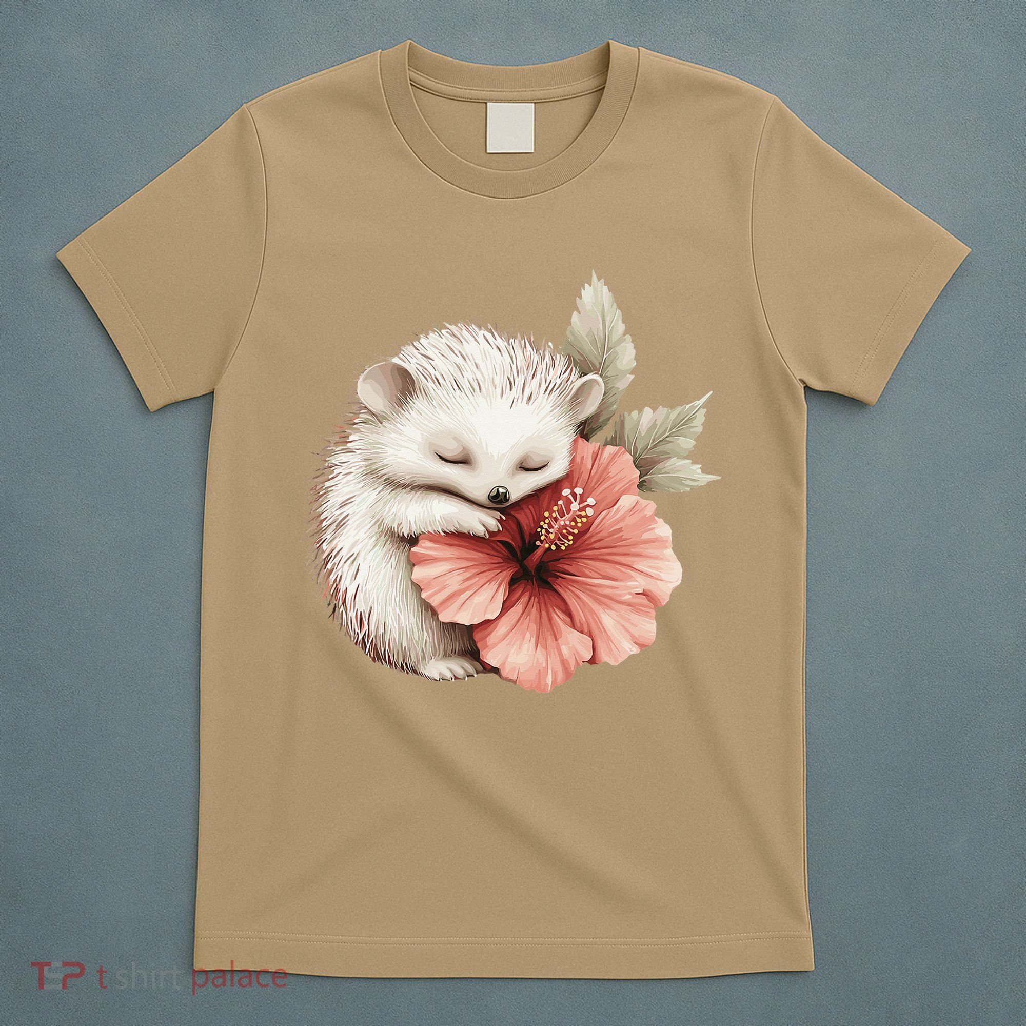 Cute Hedgehog Sleeping Hugging Flower T-Shirt