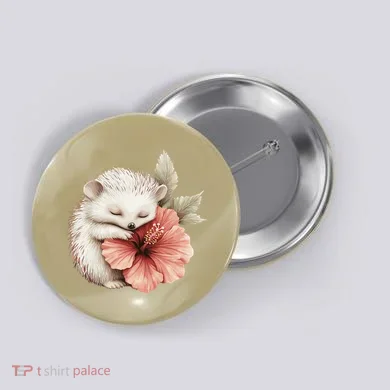 Cute Hedgehog Sleeping Hugging Flower Button