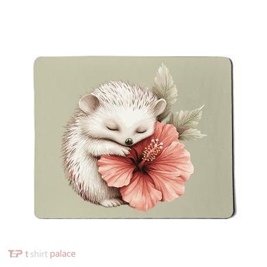 Cute Hedgehog Sleeping Hugging Flower Mousepad