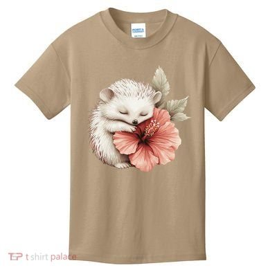 Cute Hedgehog Sleeping Hugging Flower Kids T-Shirt