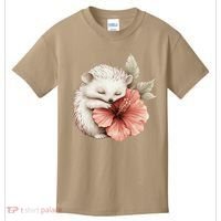 Cute Hedgehog Sleeping Hugging Flower Kids T-Shirt thumb 0