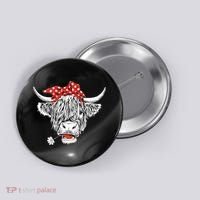 Cute Hairy Scottish Highland Cow Button thumb 0