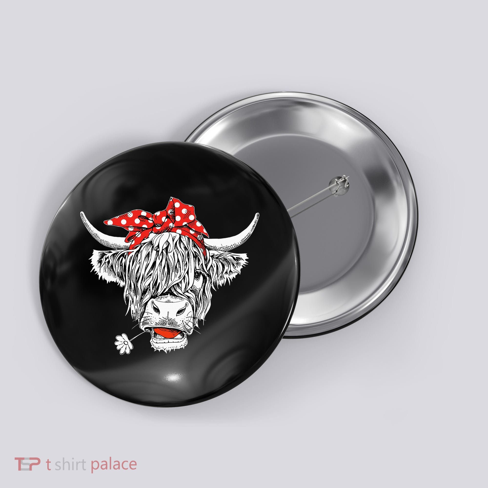 Cute Hairy Scottish Highland Cow Button