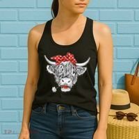 Cute Hairy Scottish Highland Cow Women's Tank Top thumb 2