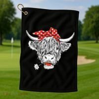 Cute Hairy Scottish Highland Cow Golf Towel thumb 1