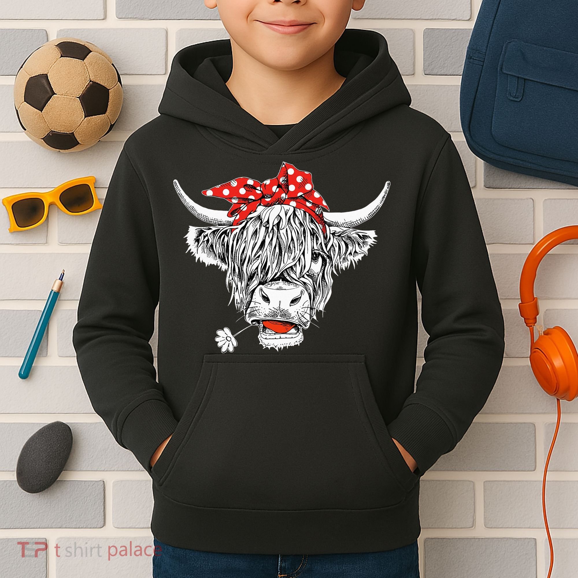 Cute Hairy Scottish Highland Cow Kids Hoodie