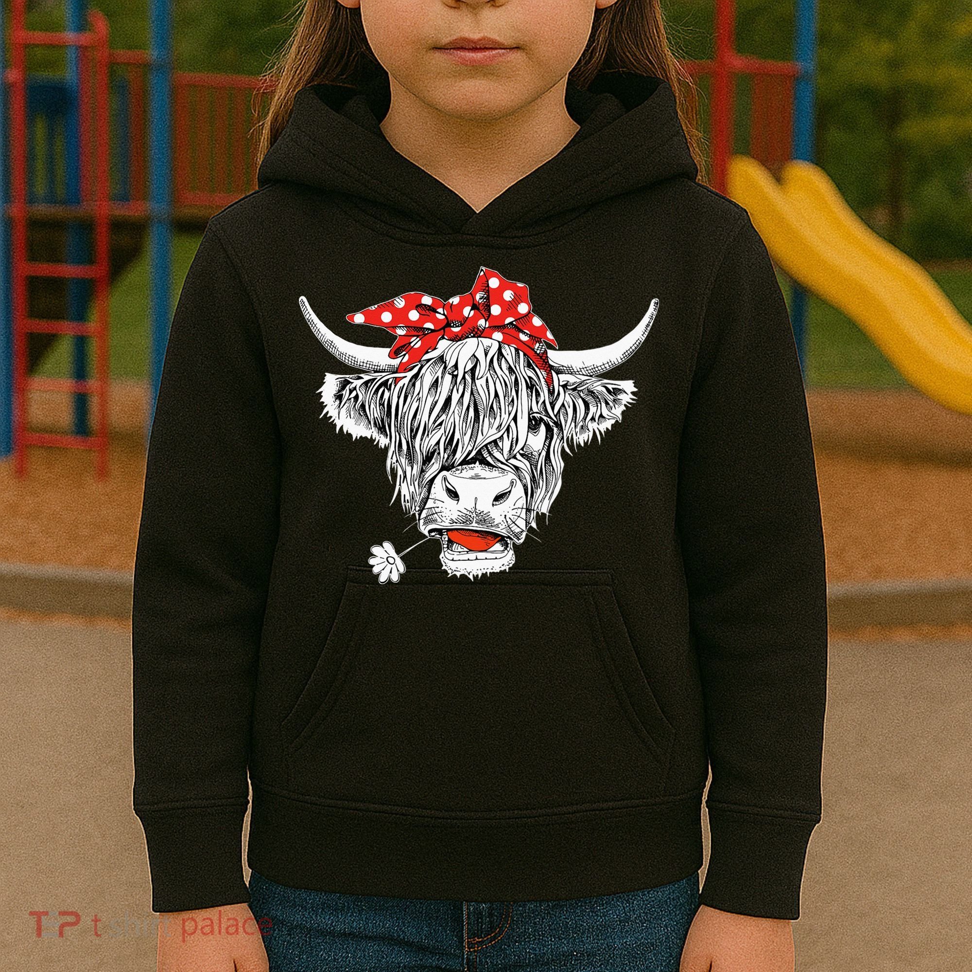 Cute Hairy Scottish Highland Cow Kids Hoodie