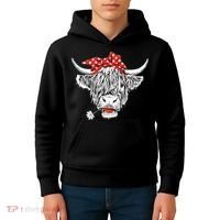 Cute Hairy Scottish Highland Cow Kids Hoodie thumb 4