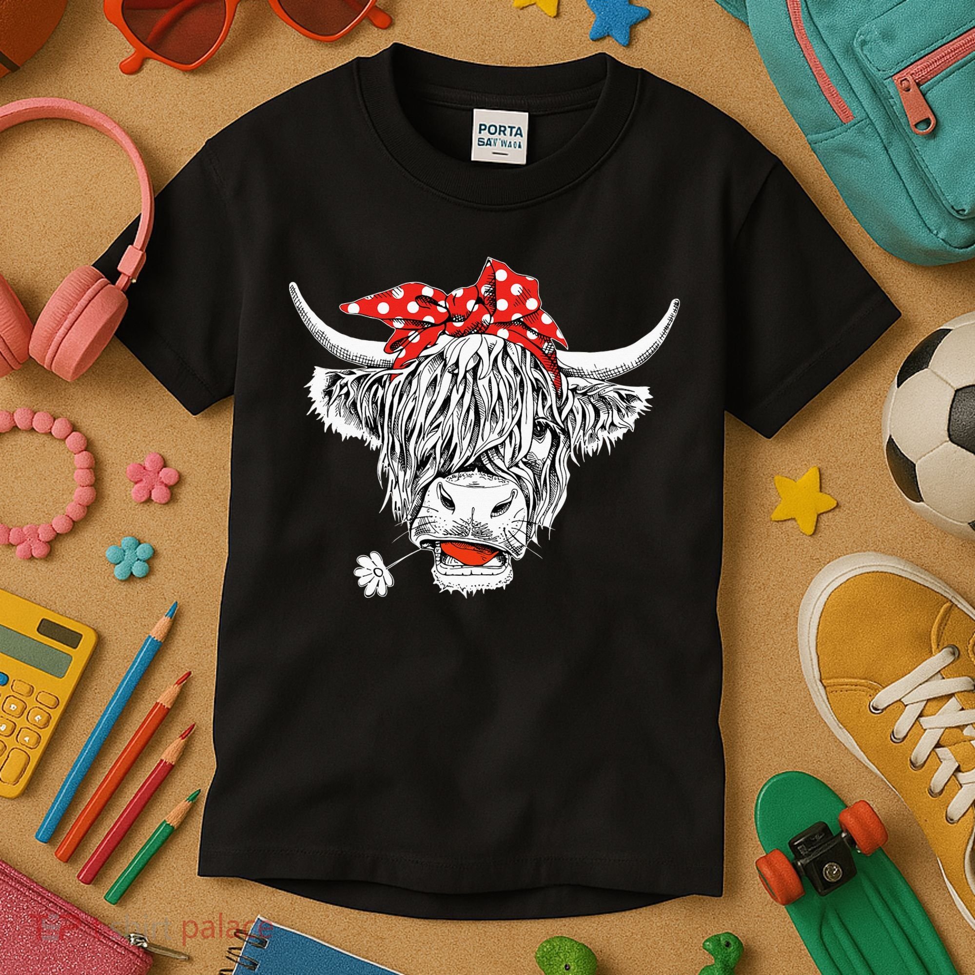 Cute Hairy Scottish Highland Cow Kids T-Shirt