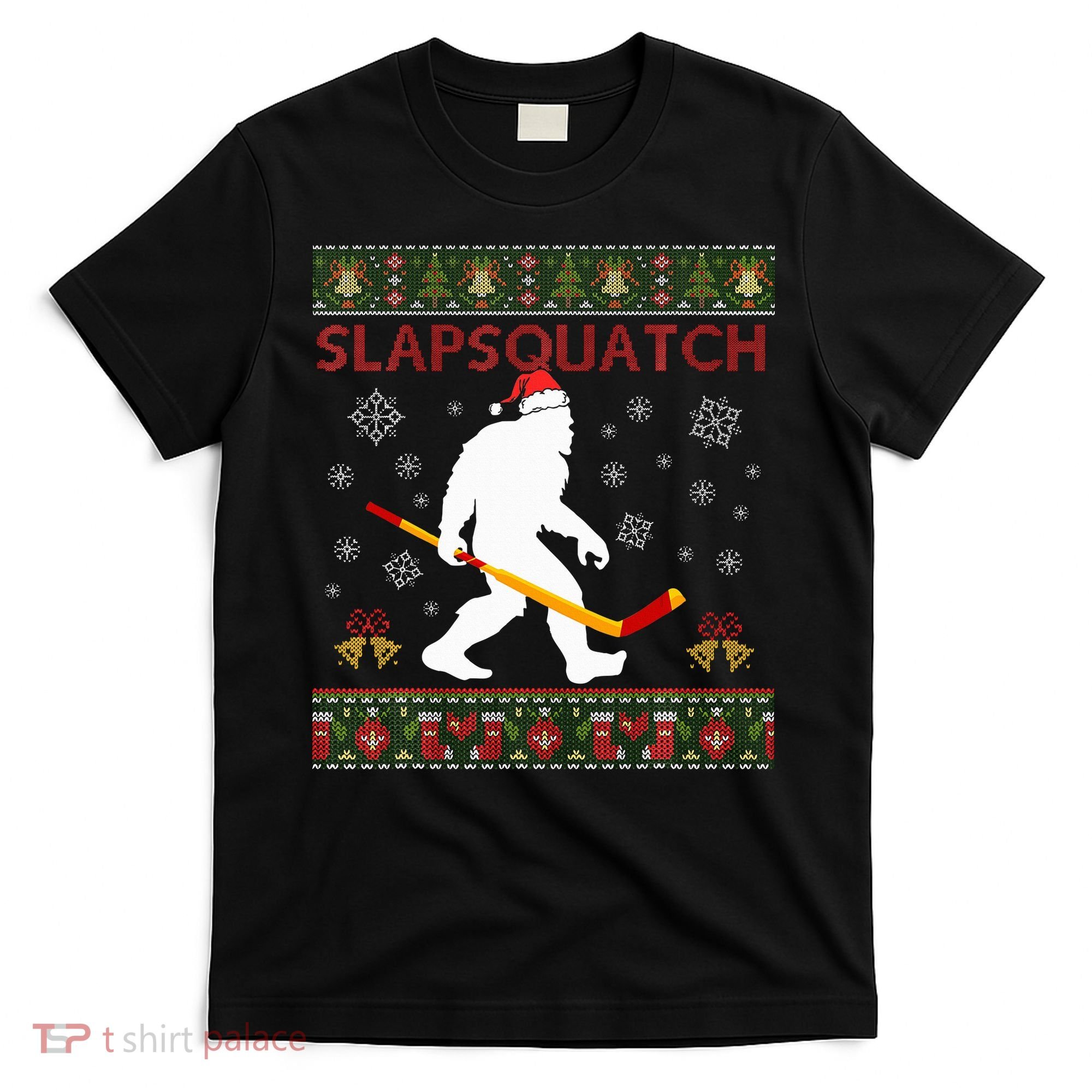 Christmas Hockey Sasquatch Slapsquatch Bigfoot T-Shirt
