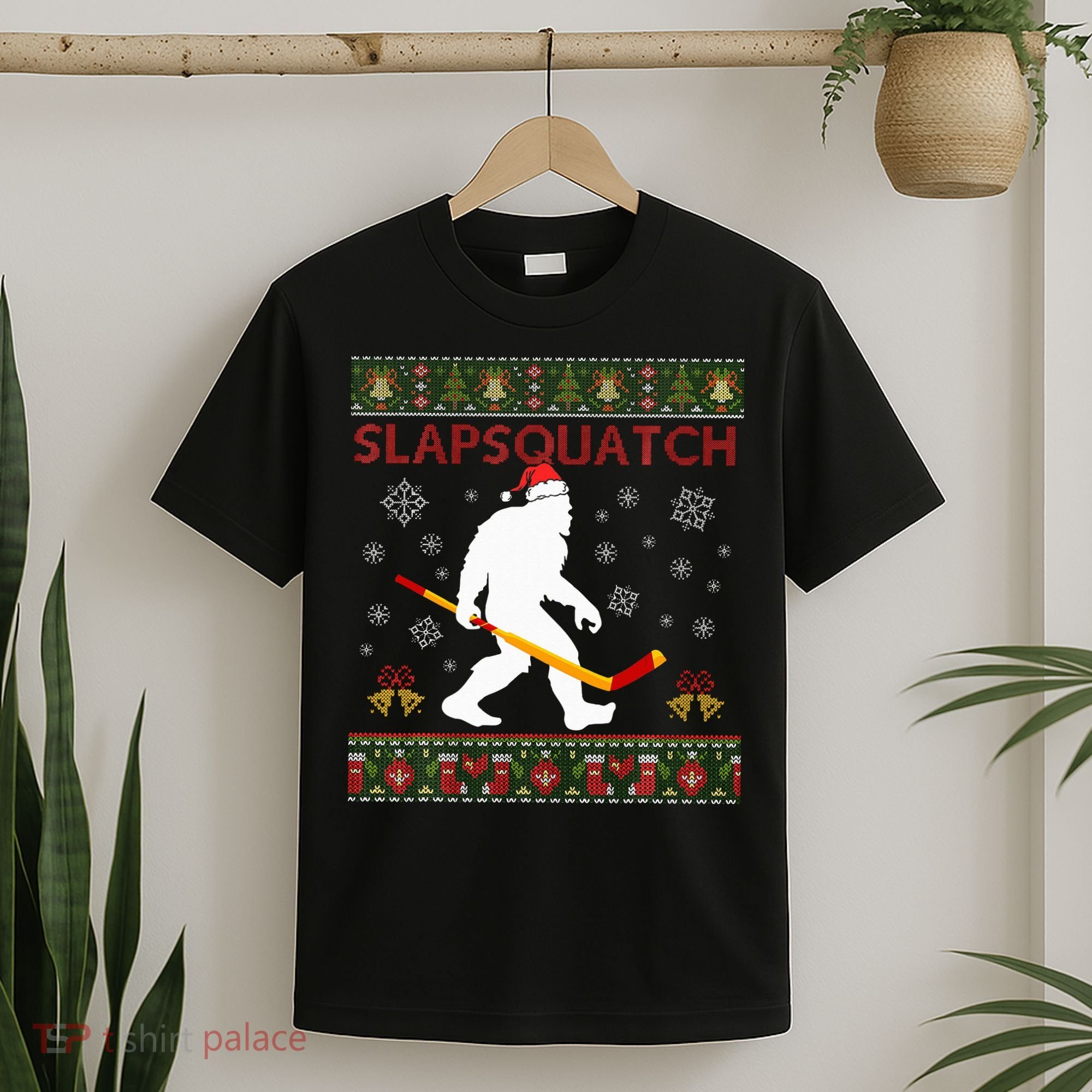 Christmas Hockey Sasquatch Slapsquatch Bigfoot T-Shirt