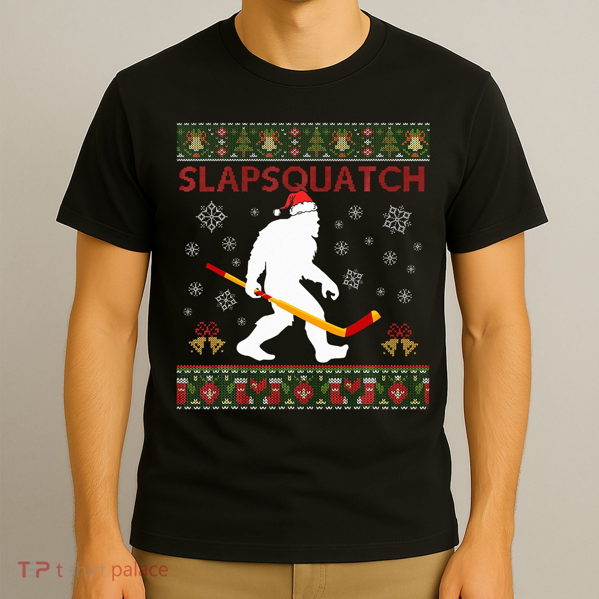 Christmas Hockey Sasquatch Slapsquatch Bigfoot T-Shirt
