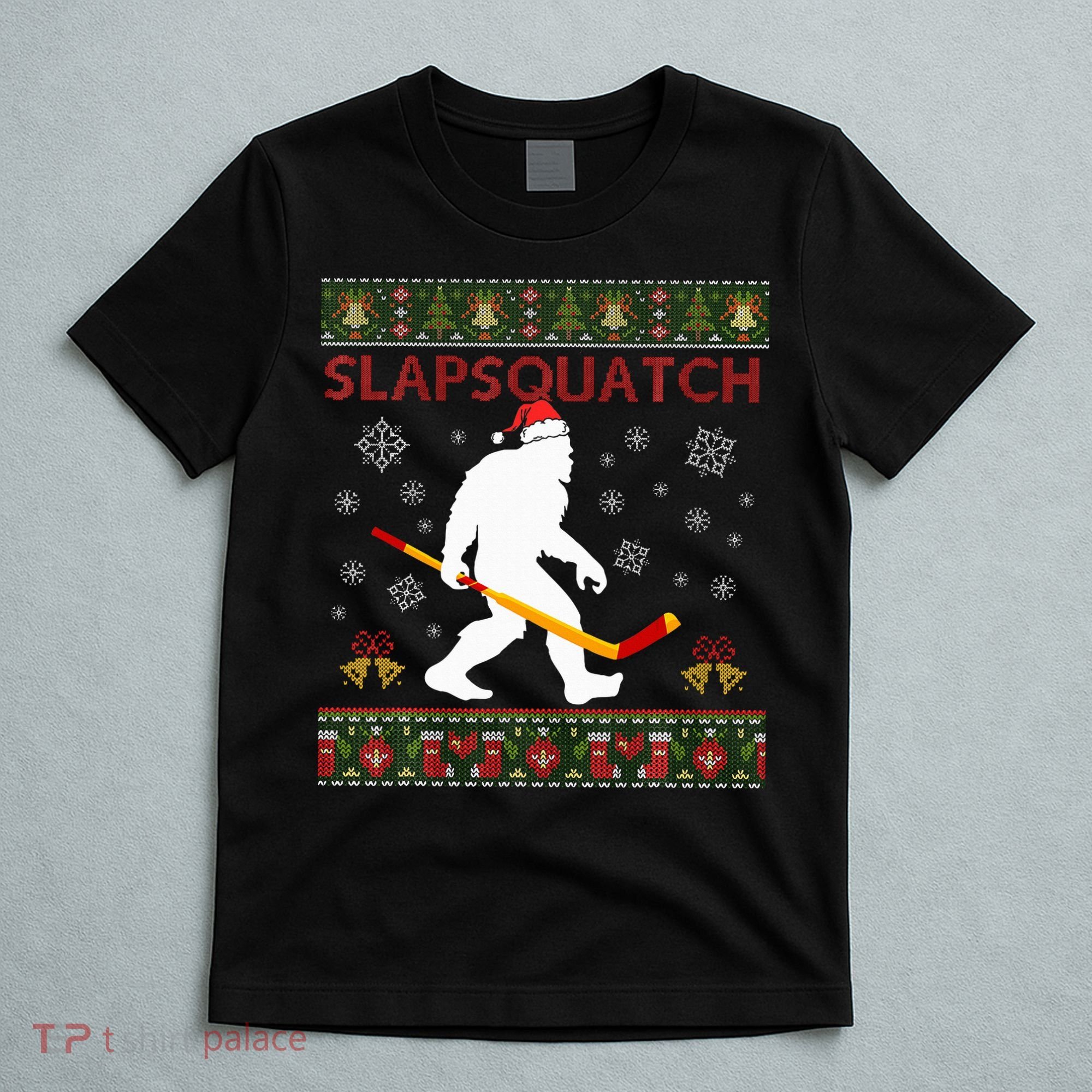 Christmas Hockey Sasquatch Slapsquatch Bigfoot T-Shirt