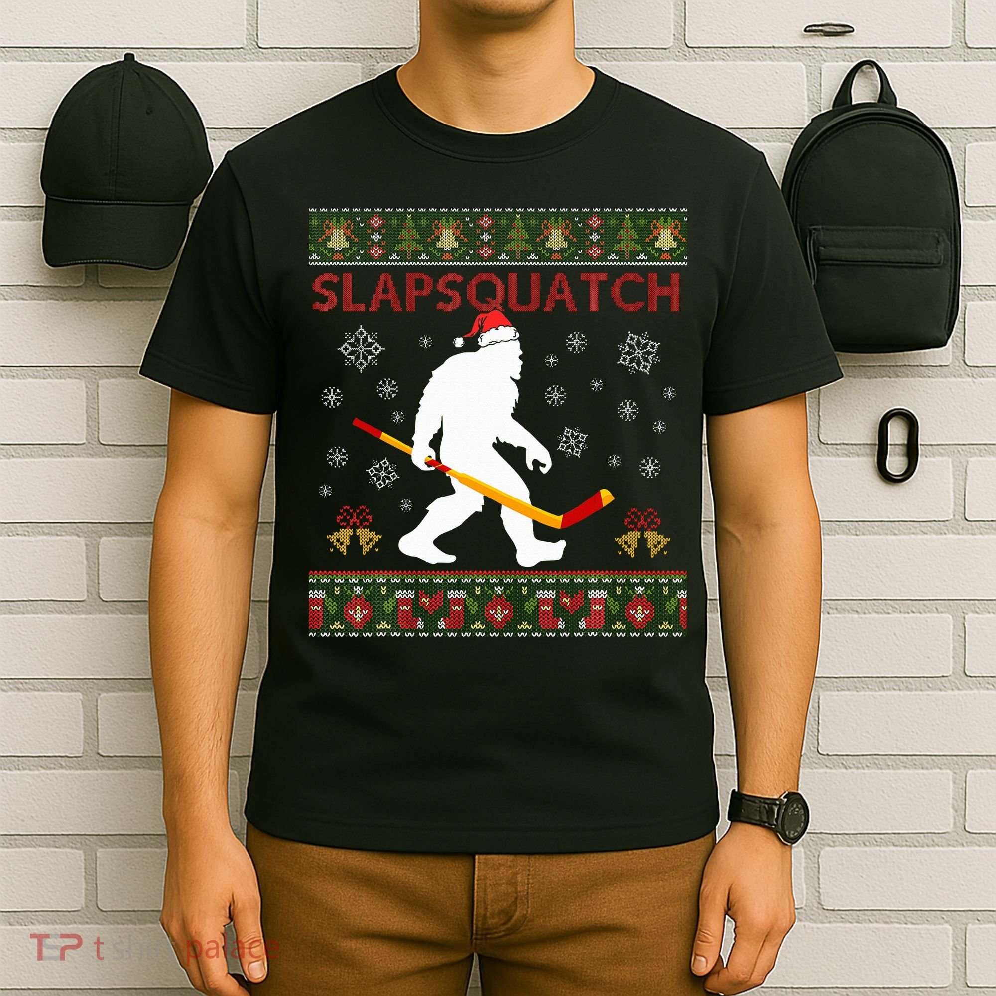 Christmas Hockey Sasquatch Slapsquatch Bigfoot T-Shirt