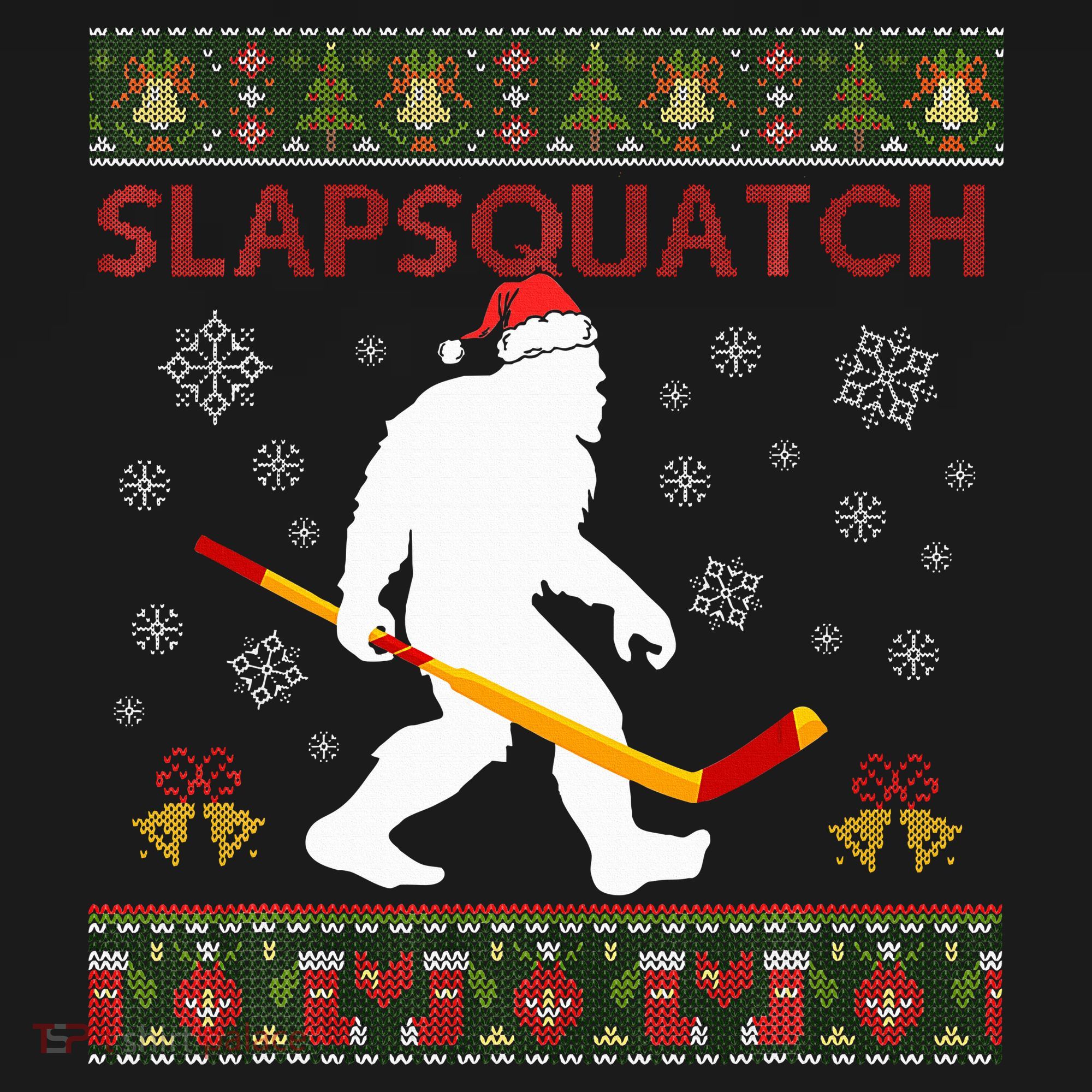 Christmas Hockey Sasquatch Slapsquatch Bigfoot T-Shirt