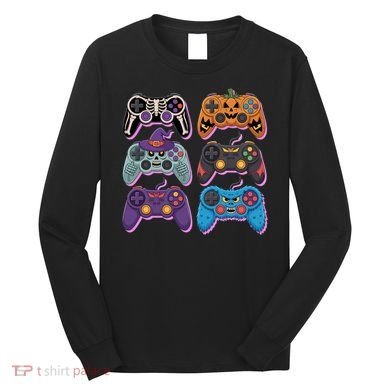 Cute Halloween Skeleton Zombie Gaming Control Gamer Long Sleeve Shirt