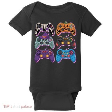 Cute Halloween Skeleton Zombie Gaming Control Gamer Baby Bodysuit
