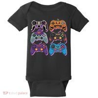 Cute Halloween Skeleton Zombie Gaming Control Gamer Baby Bodysuit thumb 0