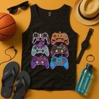 Cute Halloween Skeleton Zombie Gaming Control Gamer Tank Top thumb 4
