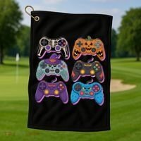 Cute Halloween Skeleton Zombie Gaming Control Gamer Golf Towel thumb 1