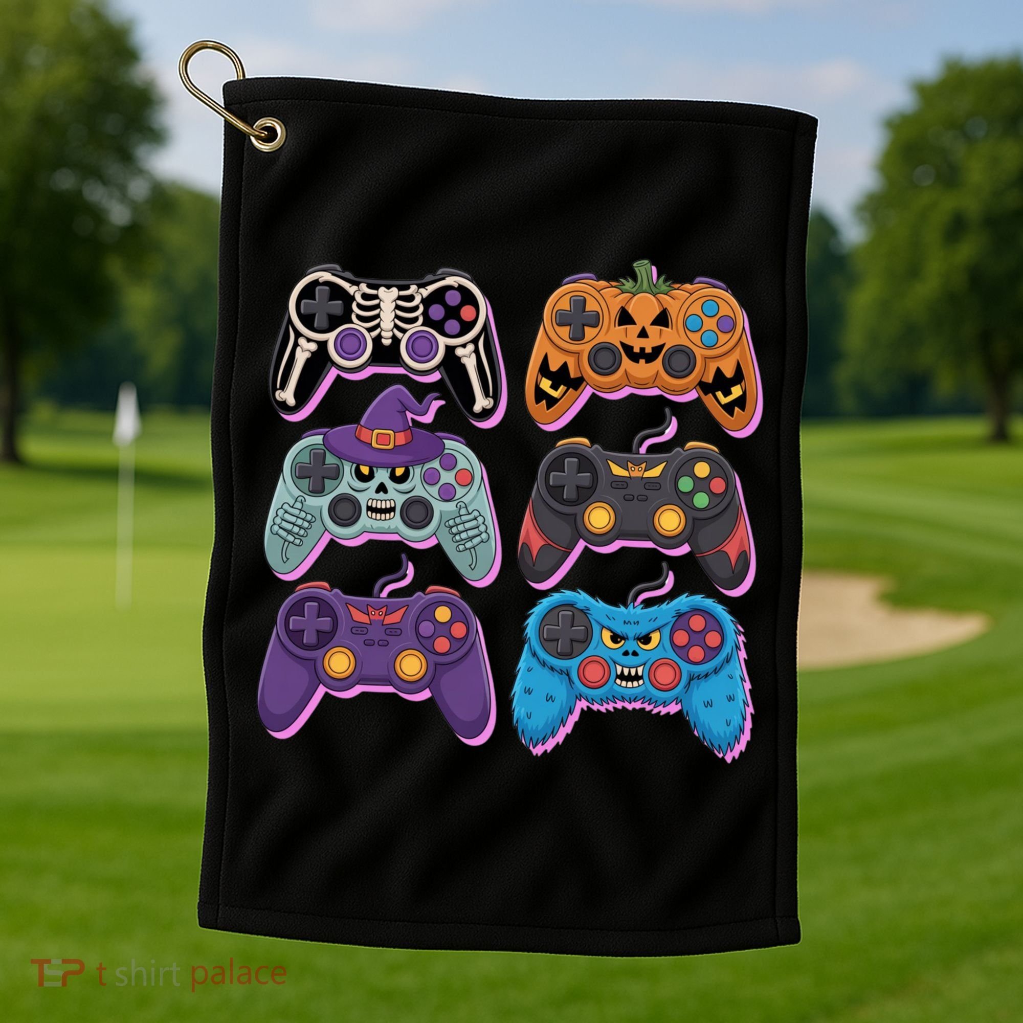 Cute Halloween Skeleton Zombie Gaming Control Gamer Golf Towel