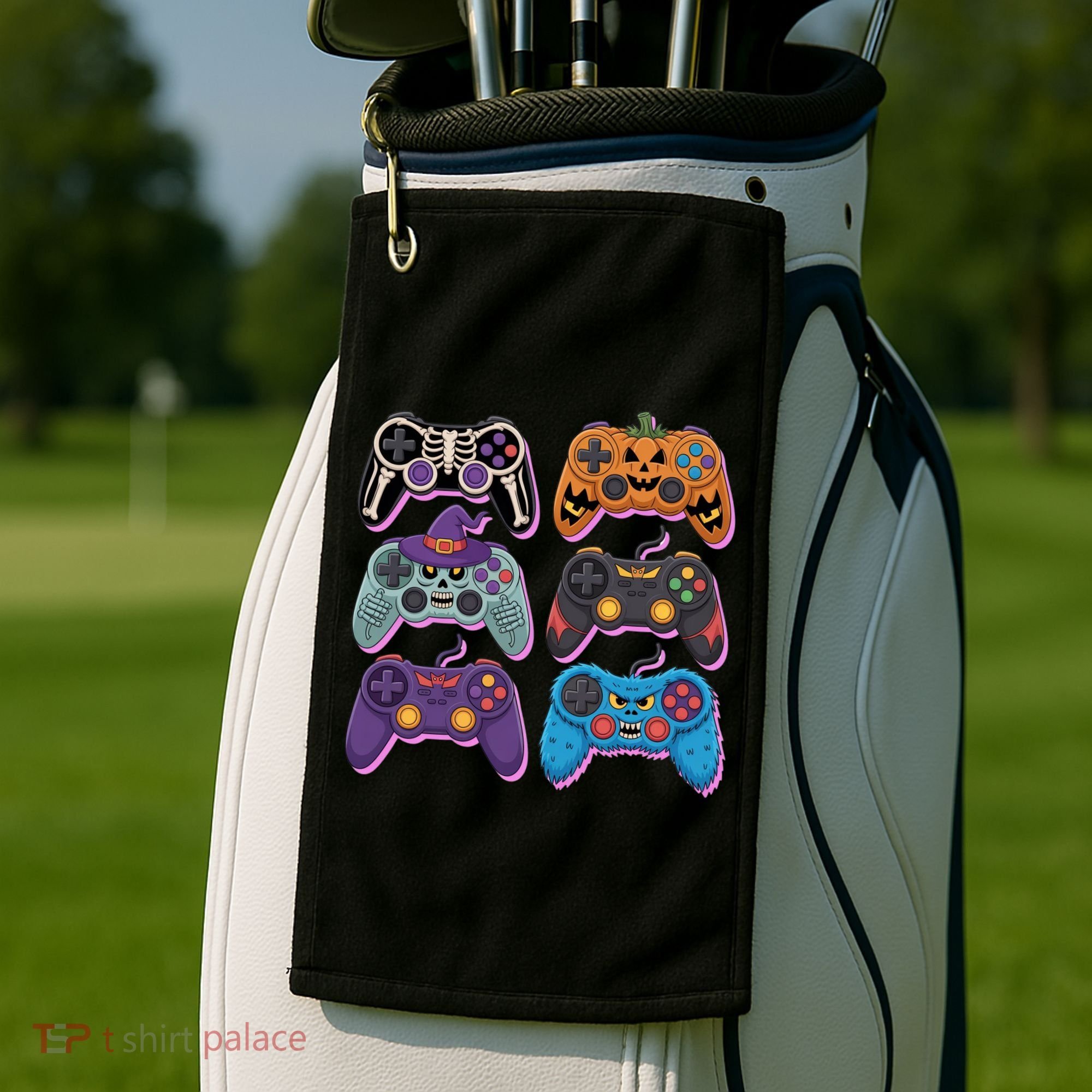 Cute Halloween Skeleton Zombie Gaming Control Gamer Golf Towel