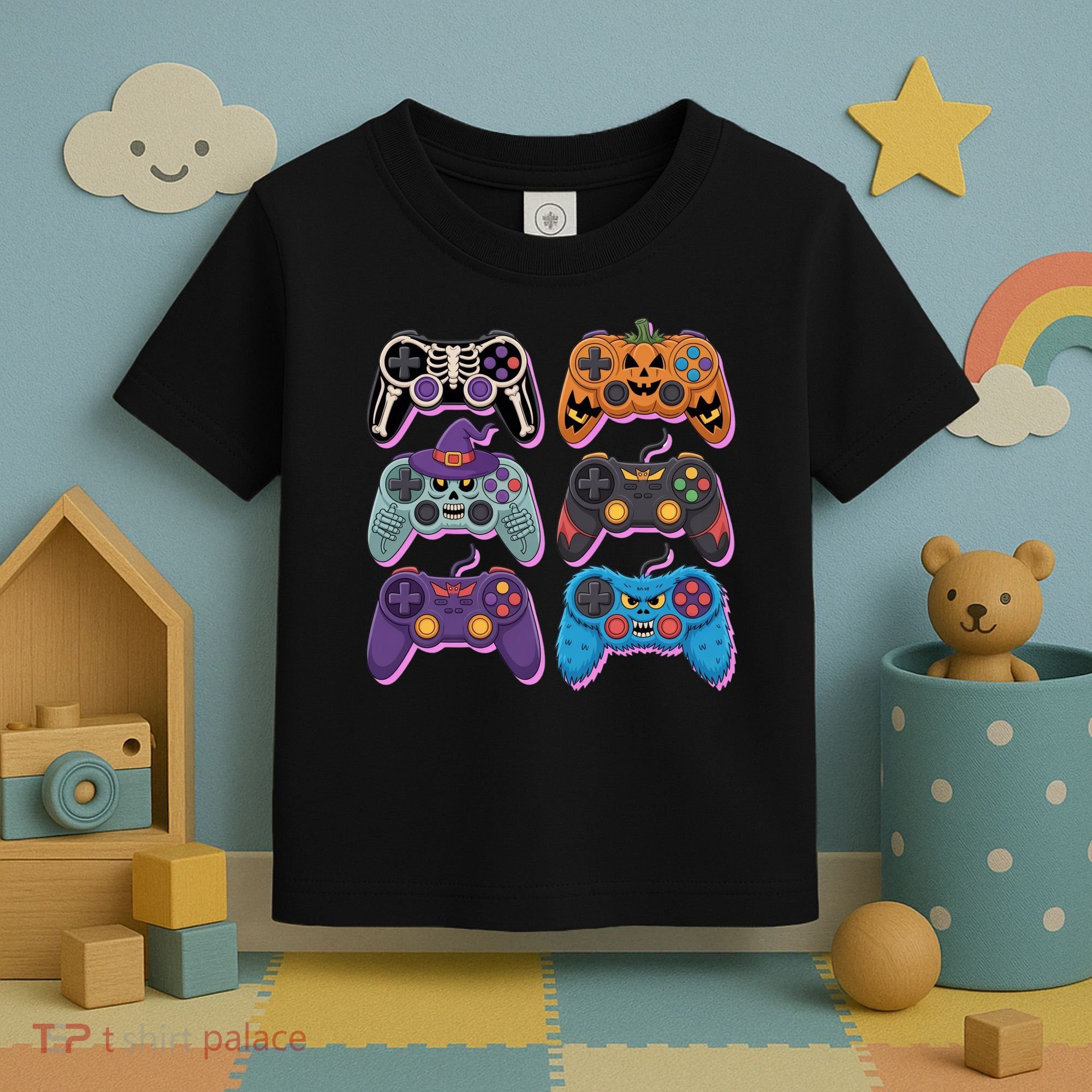Cute Halloween Skeleton Zombie Gaming Control Gamer Toddler T-Shirt