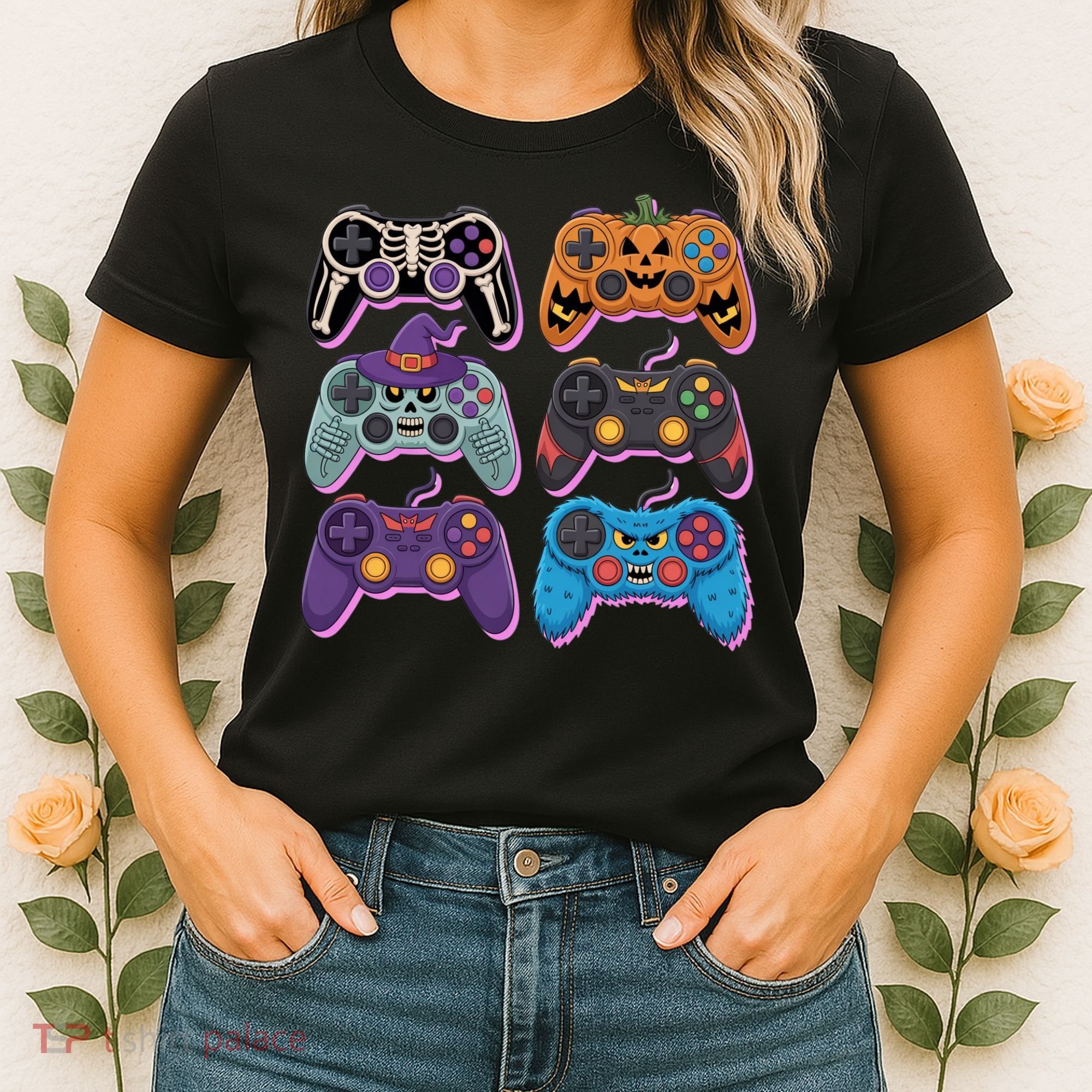 Cute Halloween Skeleton Zombie Gaming Control Gamer Women's T-Shirt