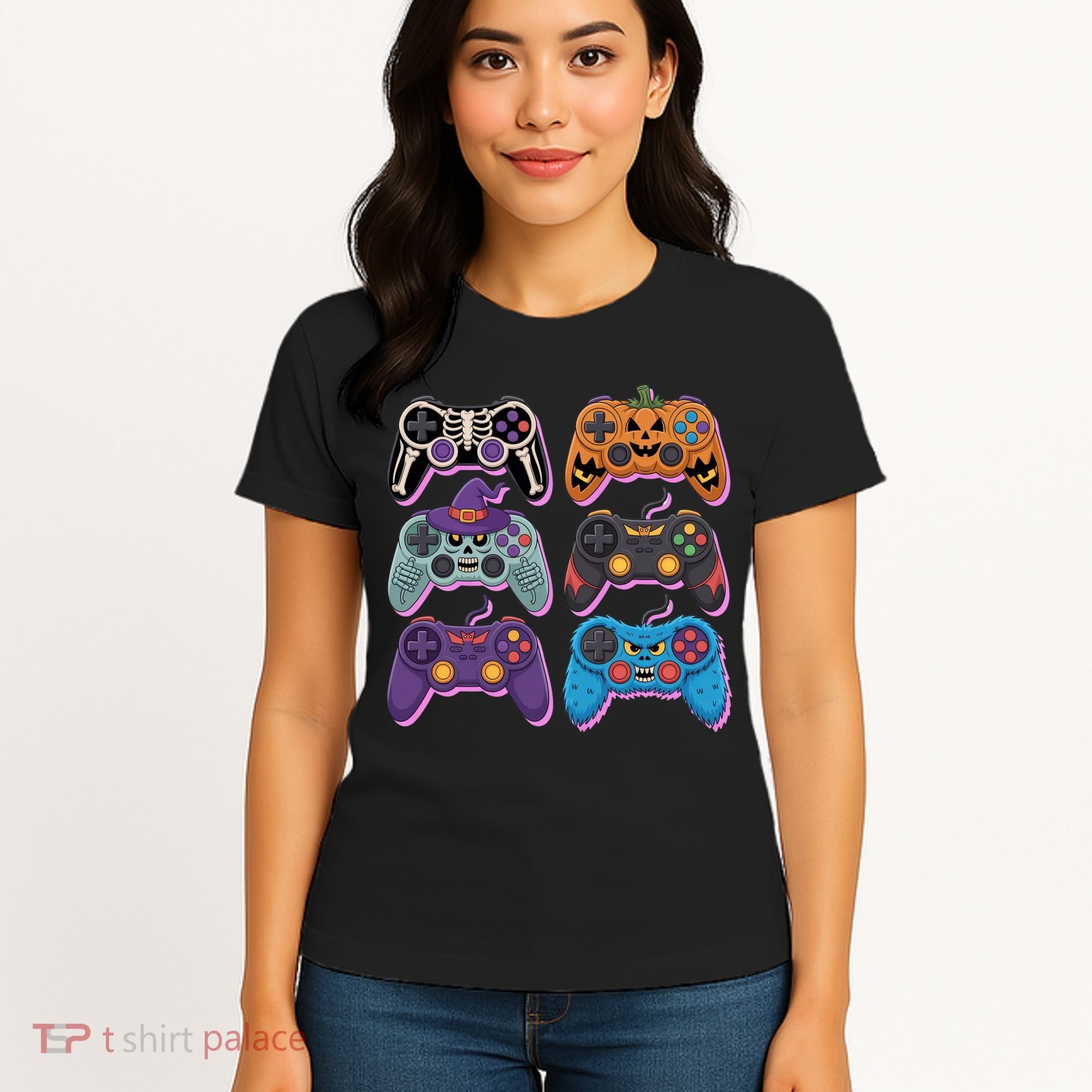 Cute Halloween Skeleton Zombie Gaming Control Gamer Women's T-Shirt