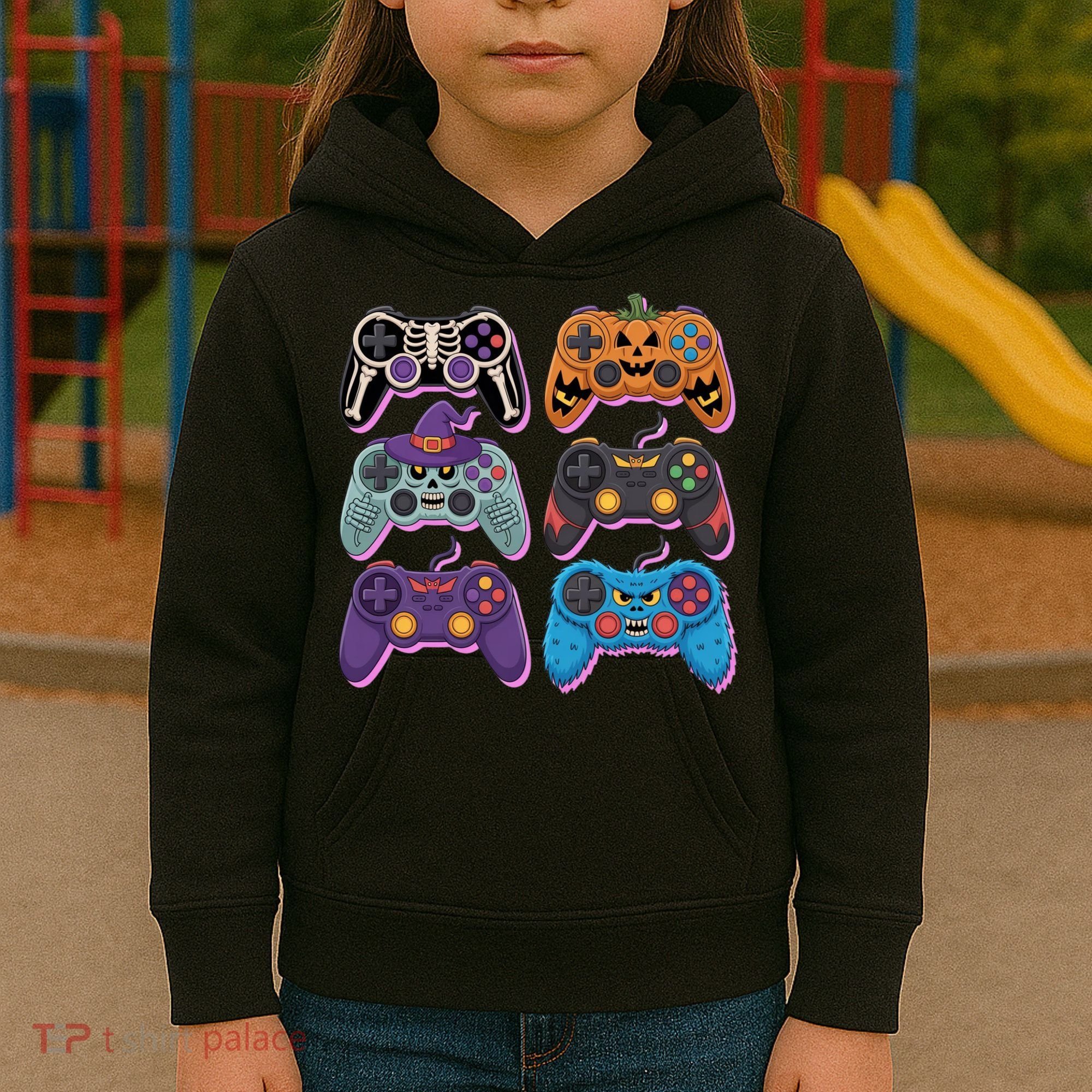 Cute Halloween Skeleton Zombie Gaming Control Gamer Kids Hoodie