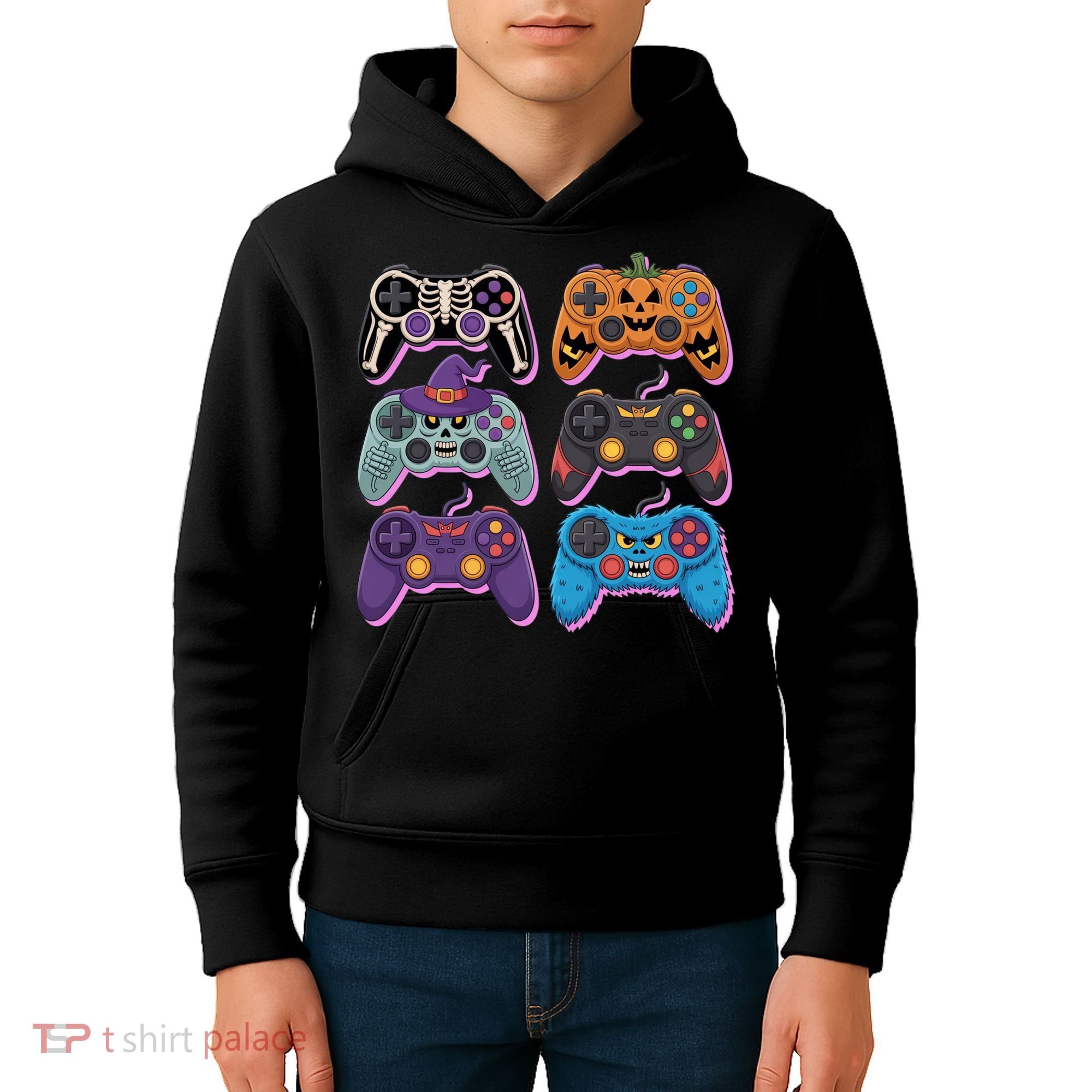 Cute Halloween Skeleton Zombie Gaming Control Gamer Kids Hoodie