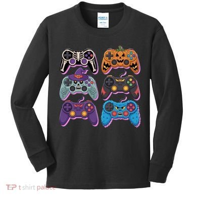 Cute Halloween Skeleton Zombie Gaming Control Gamer Kids Long Sleeve Shirt