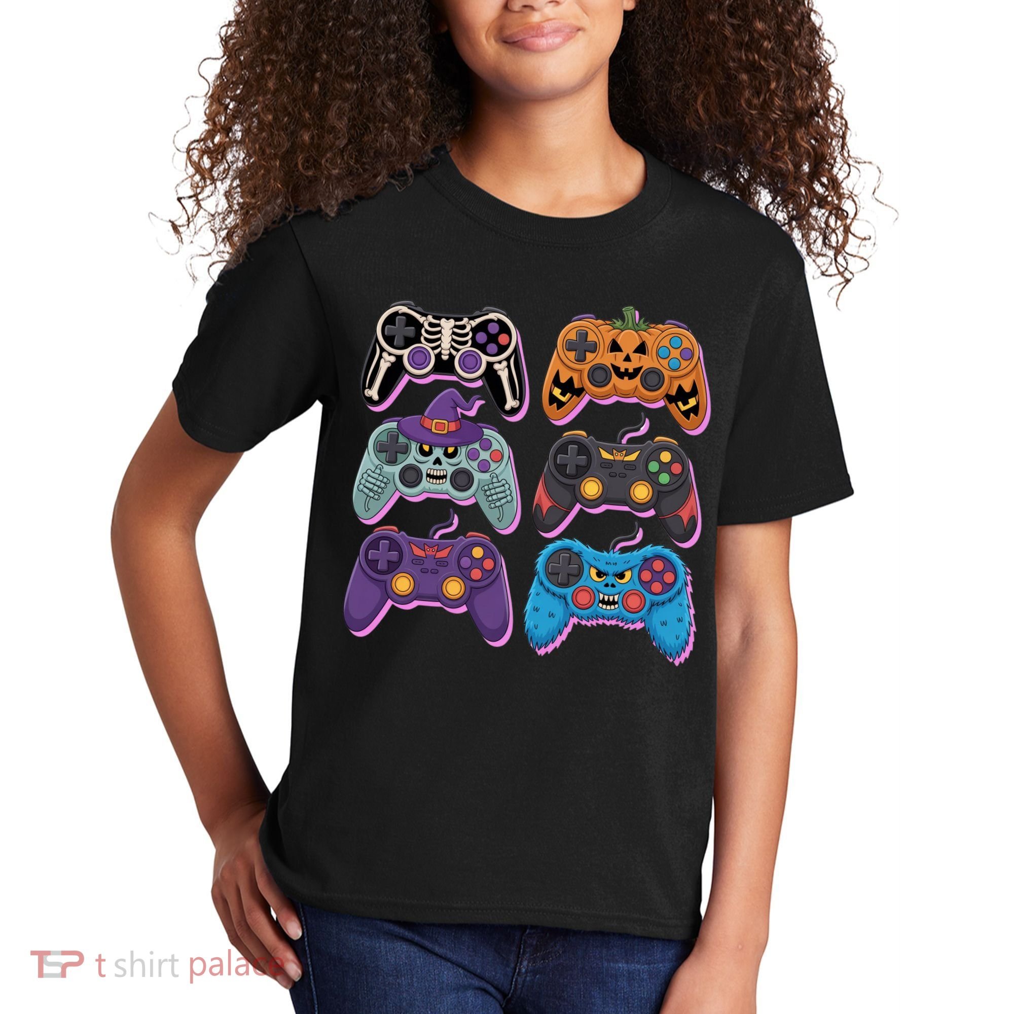 Cute Halloween Skeleton Zombie Gaming Control Gamer Kids T-Shirt