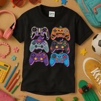 Cute Halloween Skeleton Zombie Gaming Control Gamer Kids T-Shirt thumb 3