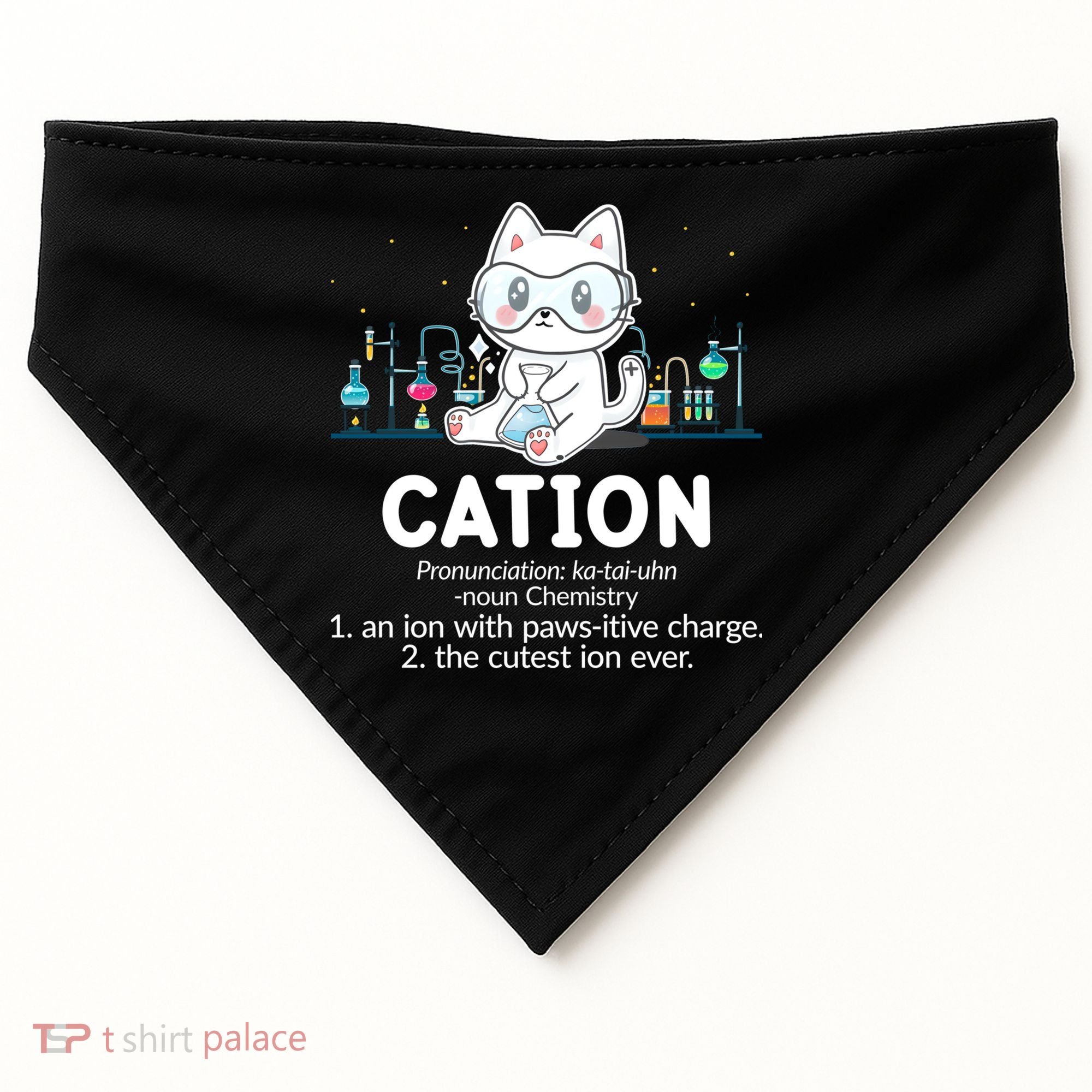 Chemistry Humor Science Teacher Cat Pun Cation Gift USA-Made Doggie Bandana