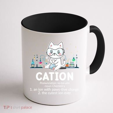 Chemistry Humor Science Teacher Cat Pun Cation Gift Coffee Mug back