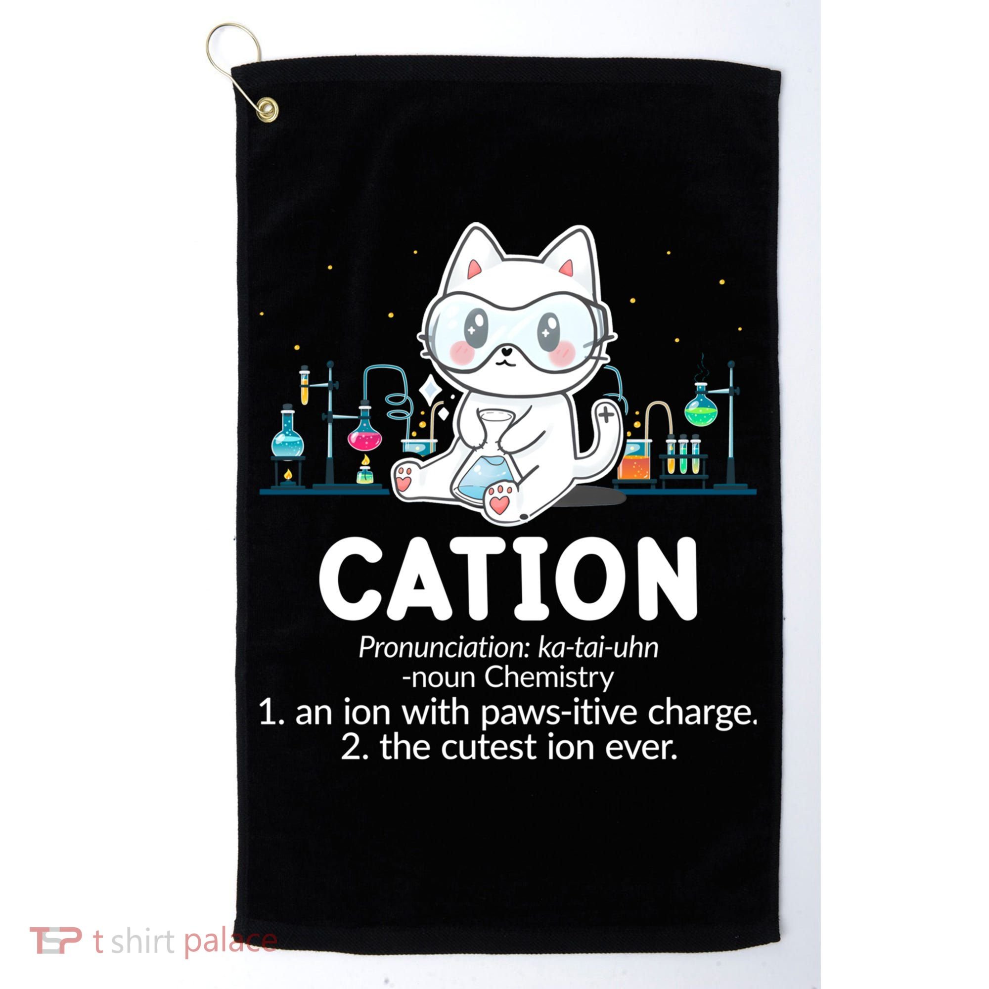 Chemistry Humor Science Teacher Cat Pun Cation Gift Golf Towel