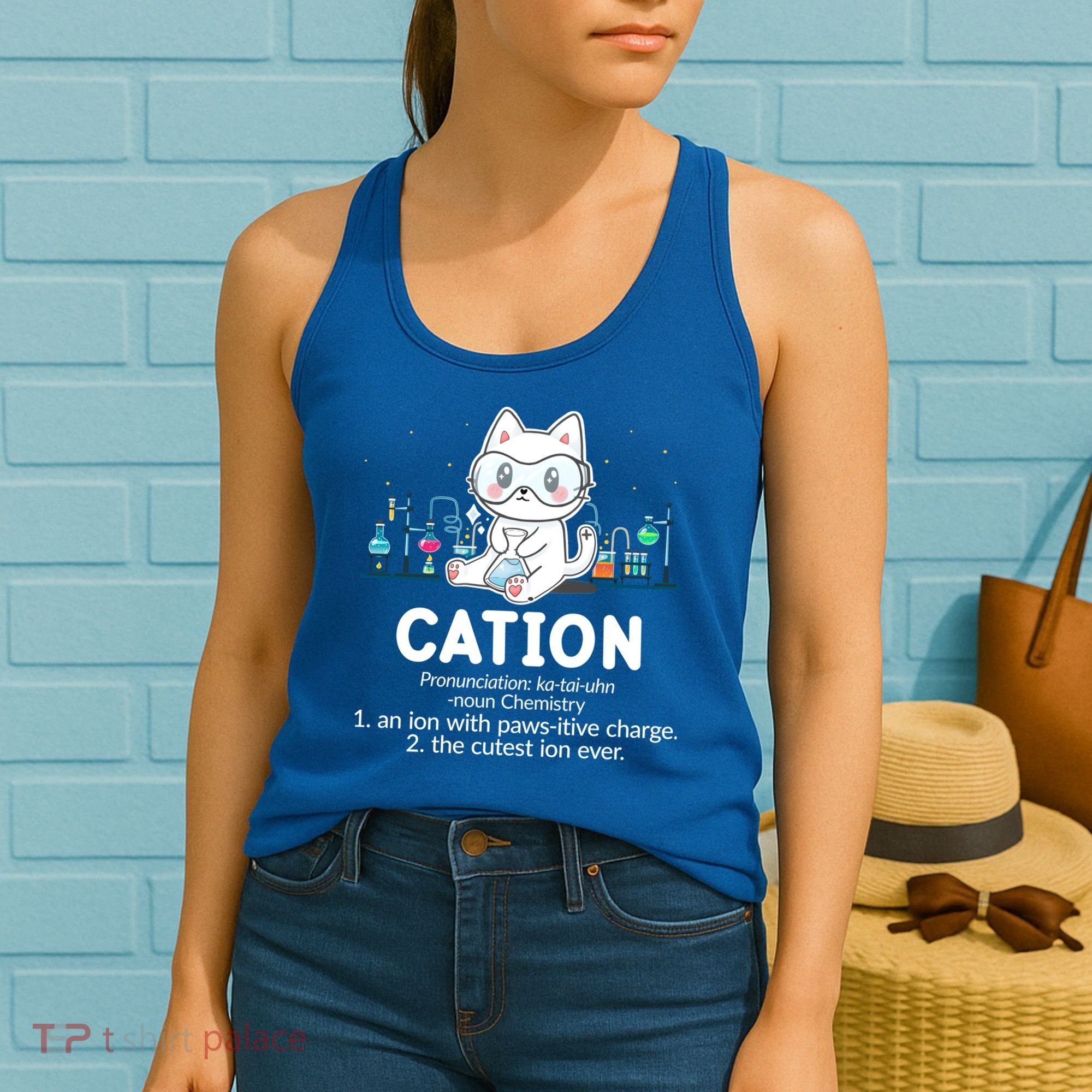 Chemistry Humor Science Teacher Cat Pun Cation Gift Women's Tank Top
