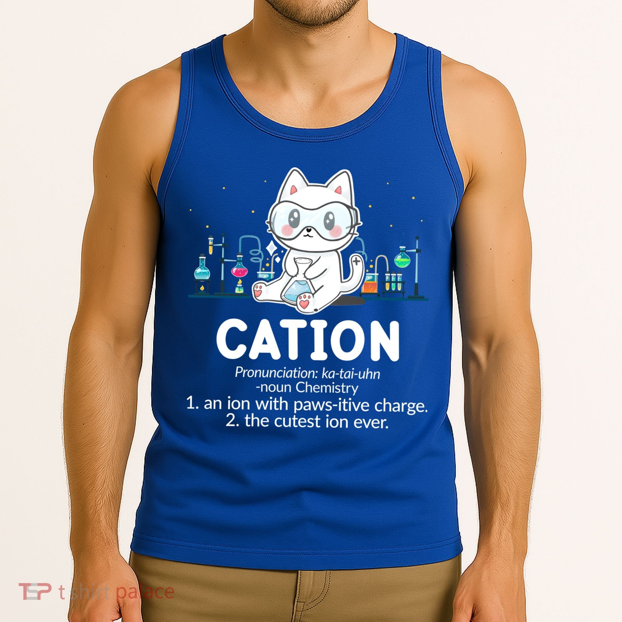 Chemistry Humor Science Teacher Cat Pun Cation Gift Tank Top