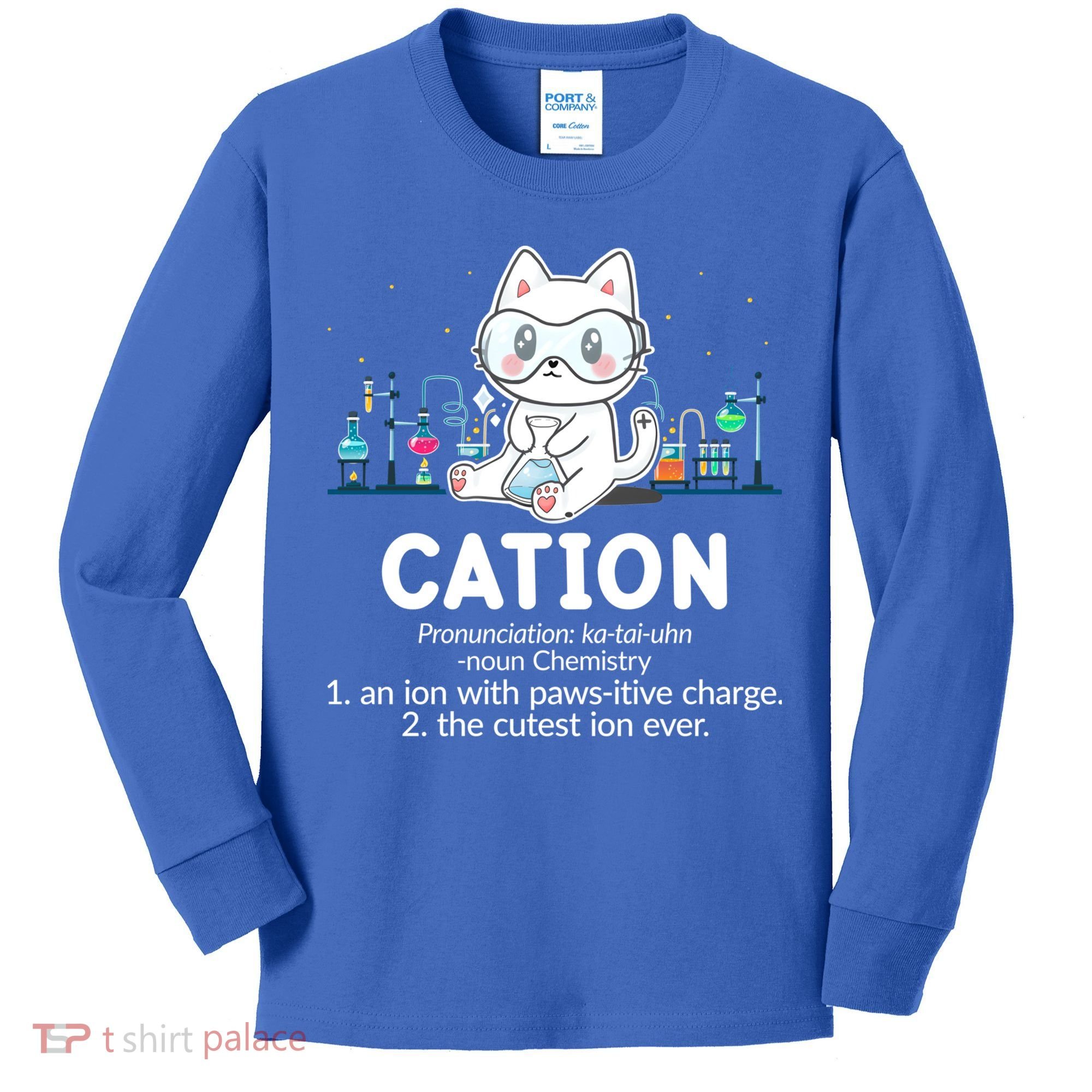 Chemistry Humor Science Teacher Cat Pun Cation Gift Kids Long Sleeve Shirt
